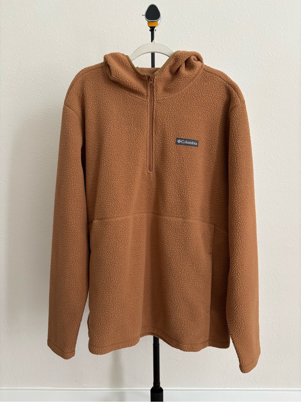 Columbia Fleece Pullover Hoodie XL Brown Teddy Sherpa 1/4 Zip Outdoor